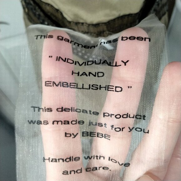 NWT Vtg Y2K Bebe Silk Embellished Top M Boho Indie Sleaze Olive Fairy Grunge - Picture 6 of 9